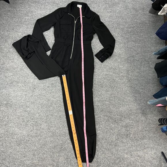 Superdown Jazmin Zip Up Jumpsuit Womens S Small Black Belted Waist Elastic Leg - Picture 6 of 14